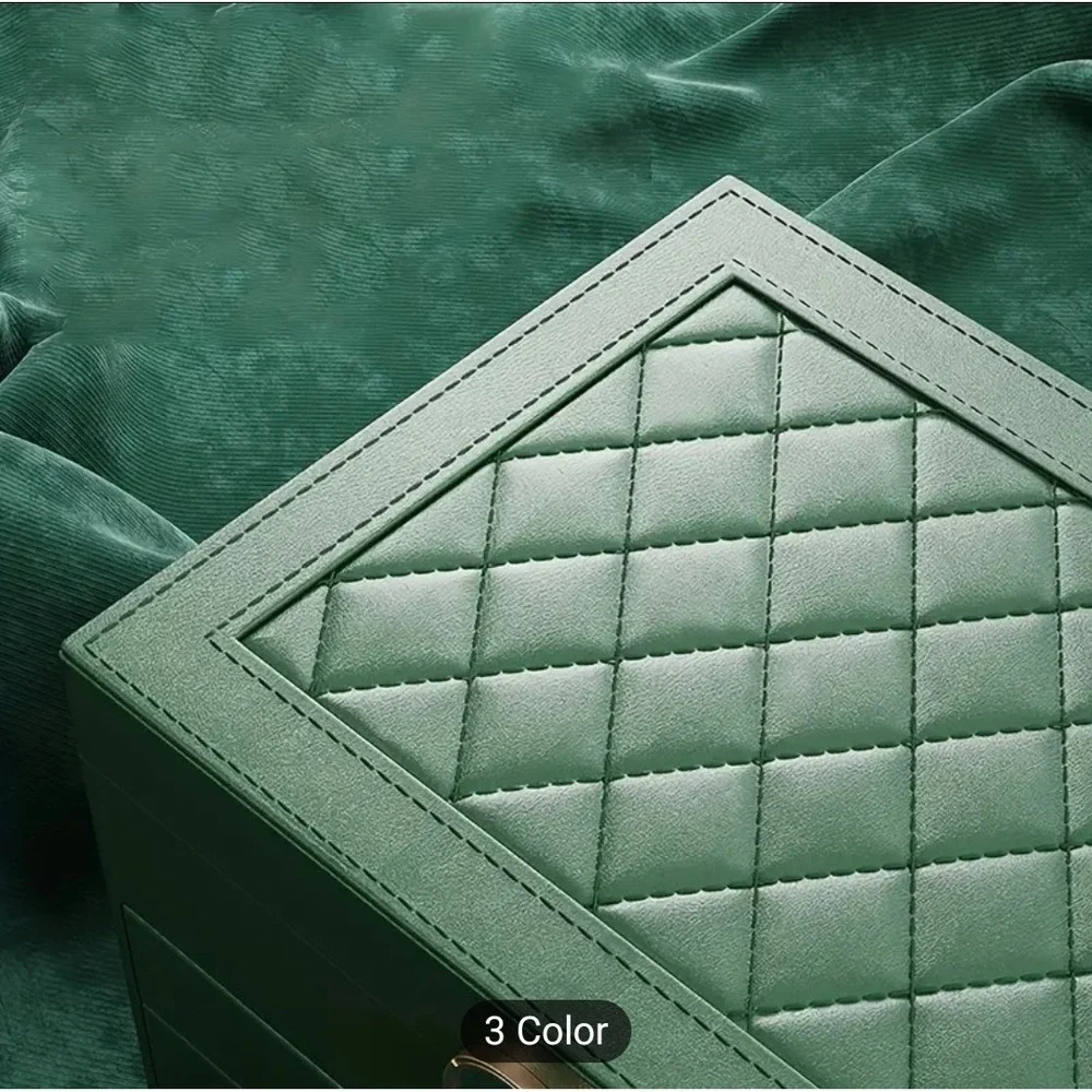Green Jewellery Box Leather Storage‎ Case Drawer Cabinet Necklace Organizer